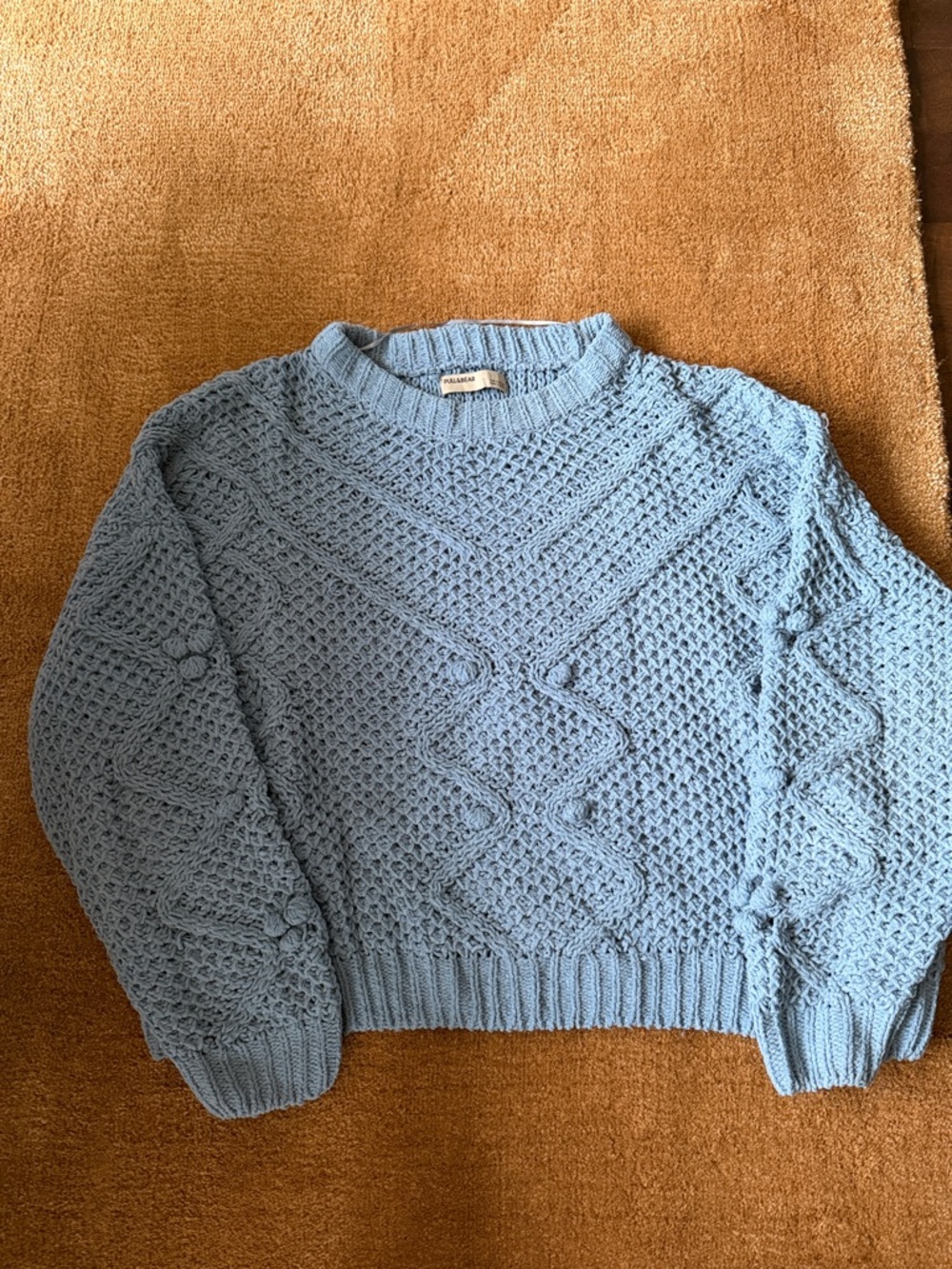 Pull&Bear Light Blue Cable Knit Crewneck Sweater